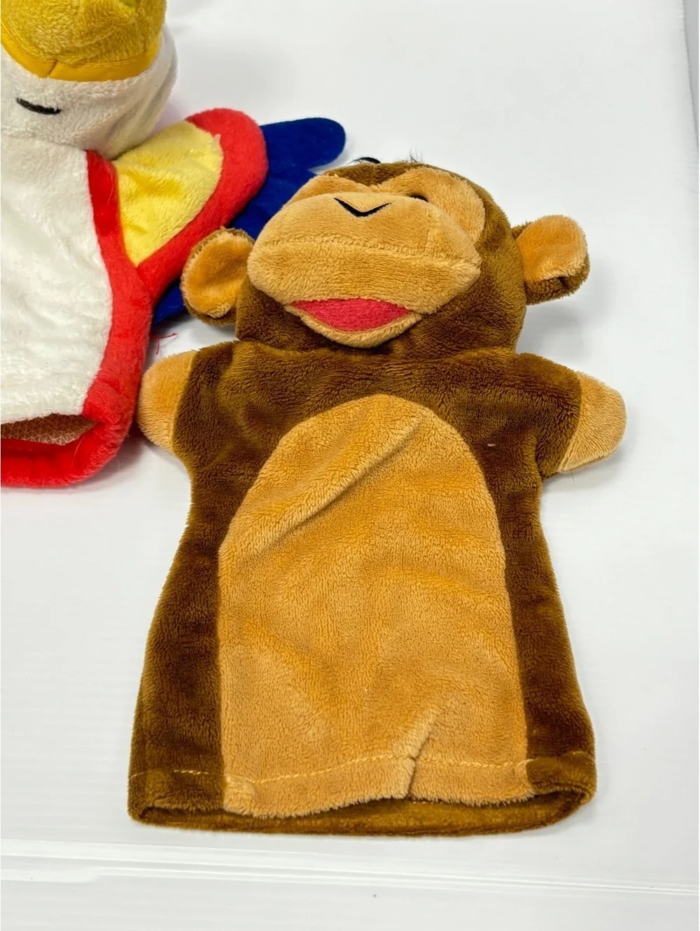 Set of 2 Plush Animal Hand Puppets - Parrot and Monkey - Soft Fabric, Colourful